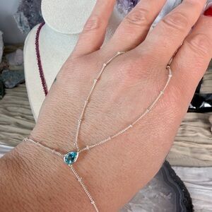 Natural Blue Topaz Hand Chain • Solid 925 • Dainty Sterling Silver Jewelry